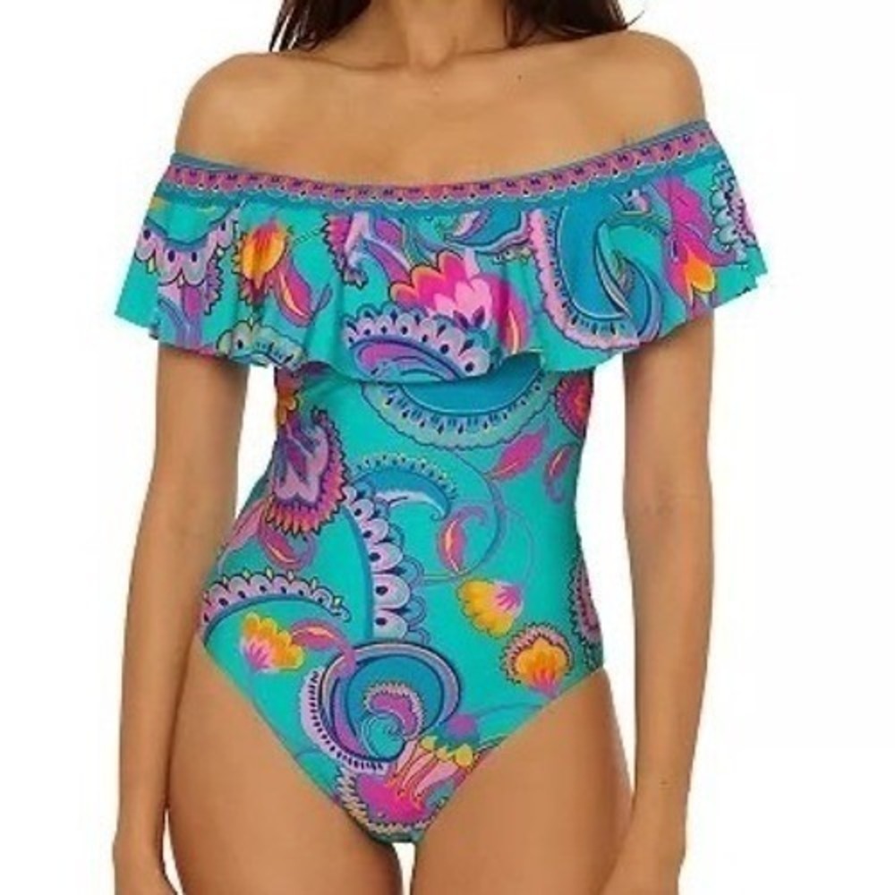 Trina Turk Women's Mykonos Ruffle One-Piece Swimsuit Women's Size 6
